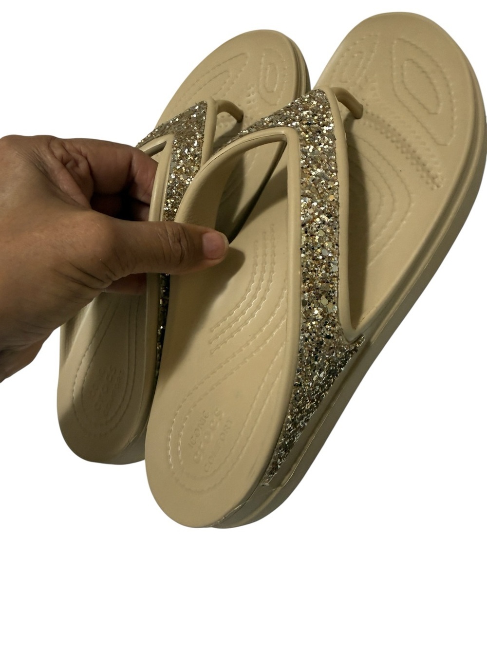 Croc Gold Glitter Flip Flop Sandals for Women - Picture 8 of 13